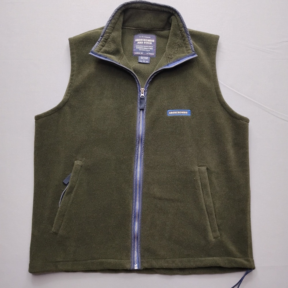Abercrombie and Fitch Mens Fleece Vest Green Full Zip Large